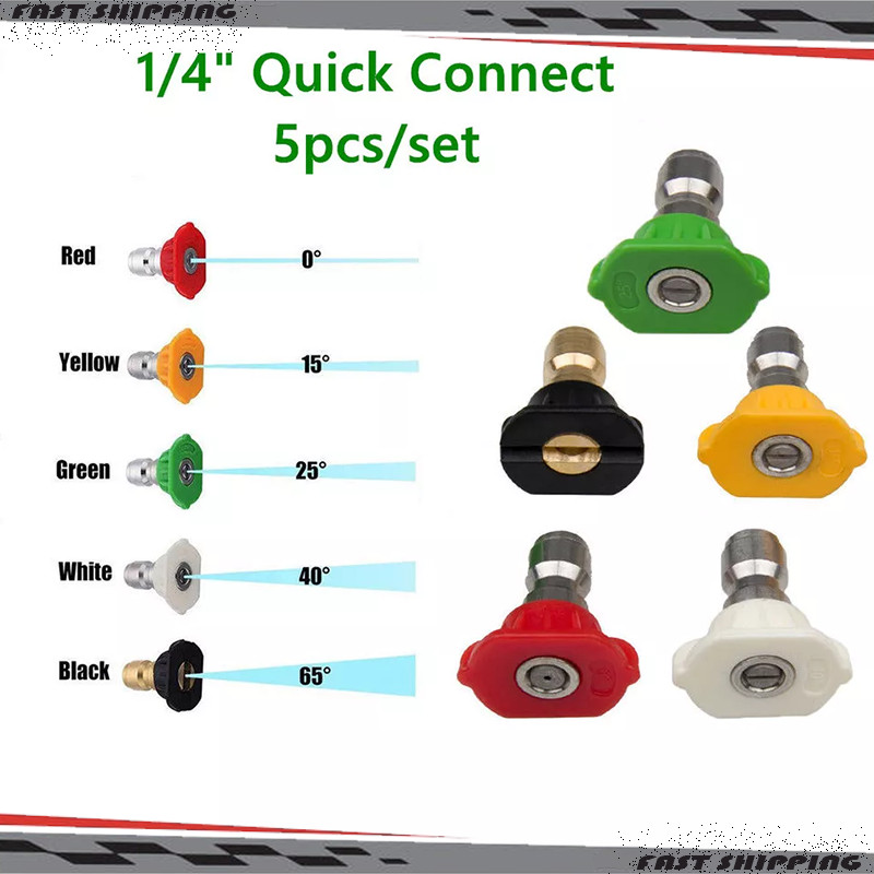 5pcs 1/4″ Set Pressure Washer Spray Tips Nozzles High Power Kit Quick Connect