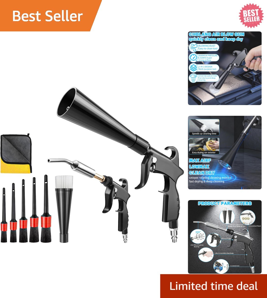 Tornado Detailing Car Cleaning Gun with Metal Nozzle | Interior Drying Air Gun |