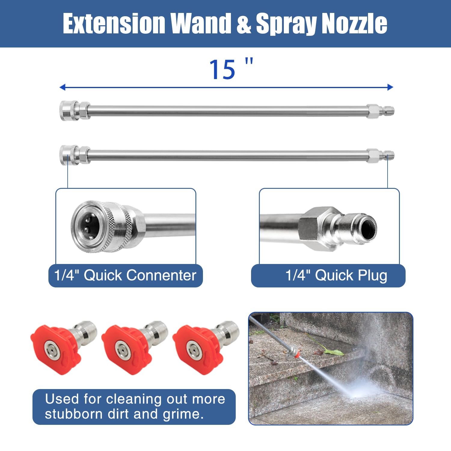 14 inch Pressure Washer Surface Cleaner Attachment with 4 Wheels Stainless