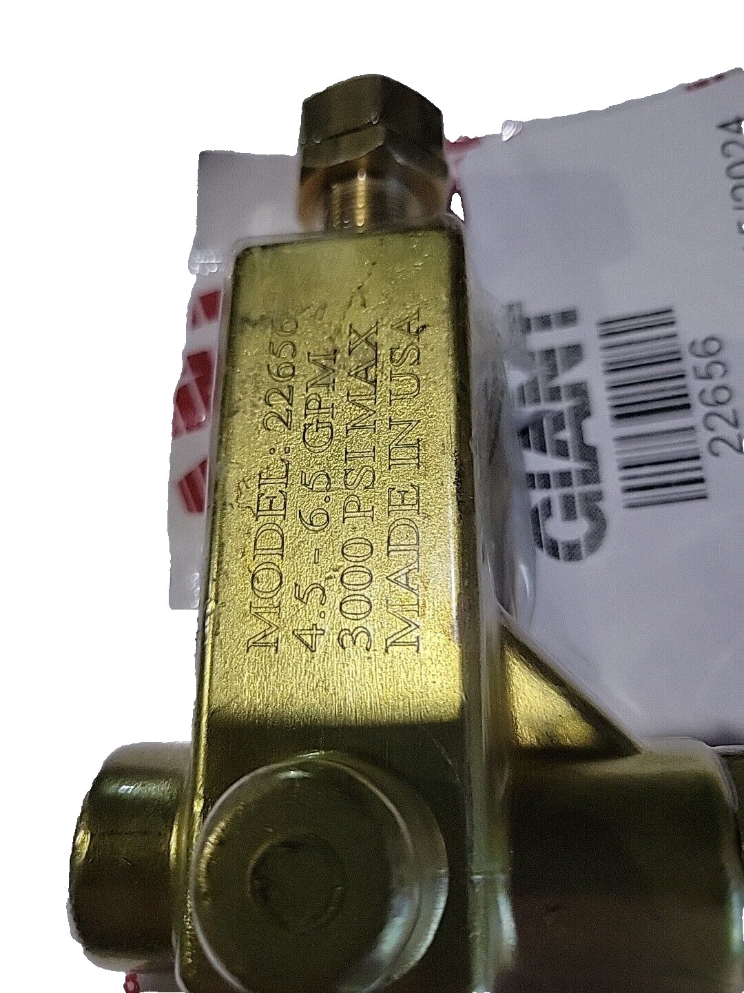 Giant 22656 Unloader Valve, 3000 PSI Max. 6.5 GPM Max. – USA Made