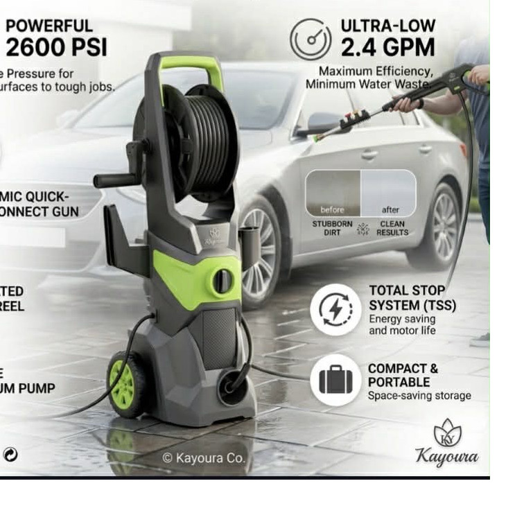 Kayoura KY-PW-X1 Corded Electric Pressure Washer 2600 PSI Hose Reel TSS