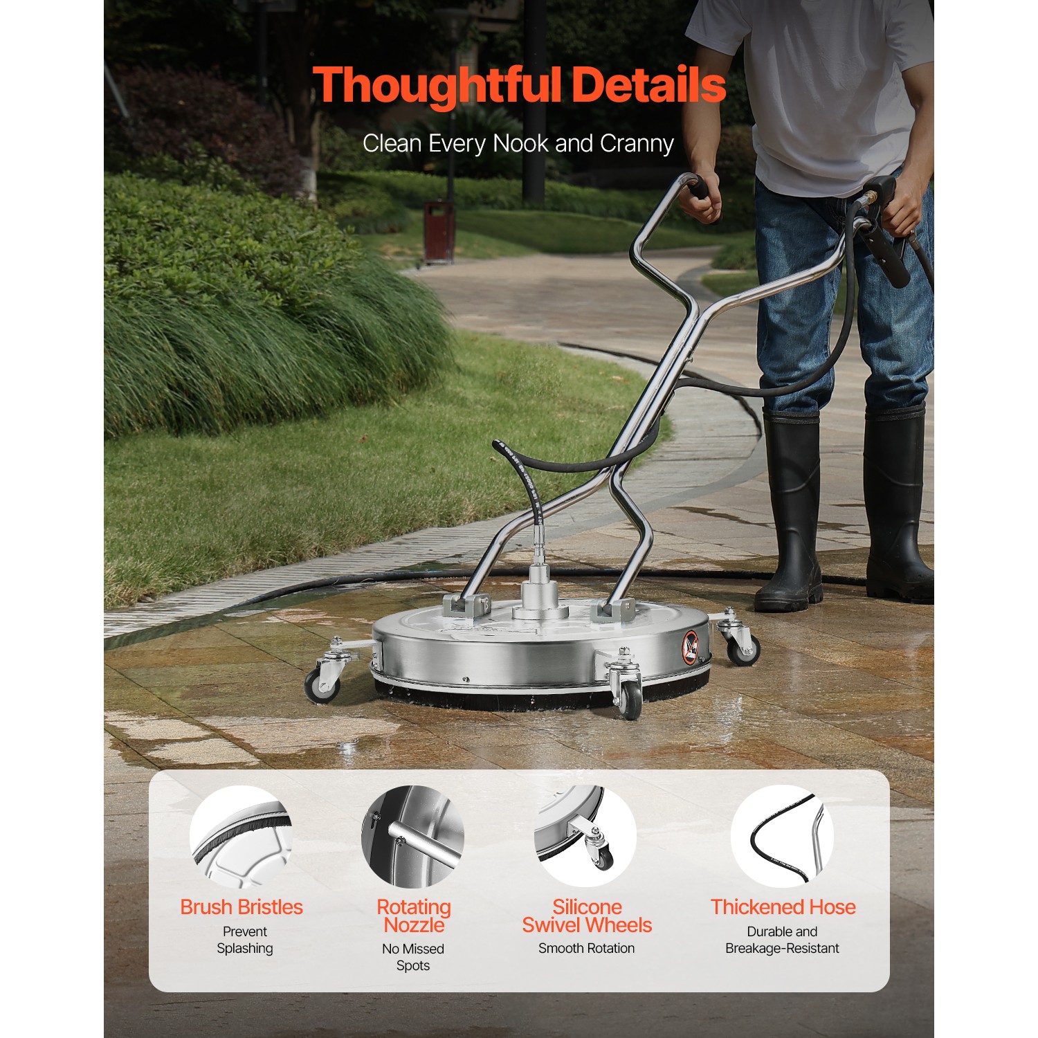 Uimoso 24″ Pressure Washer Surface Cleaner 4 Wheels Dual Handle 4000 Max PSI