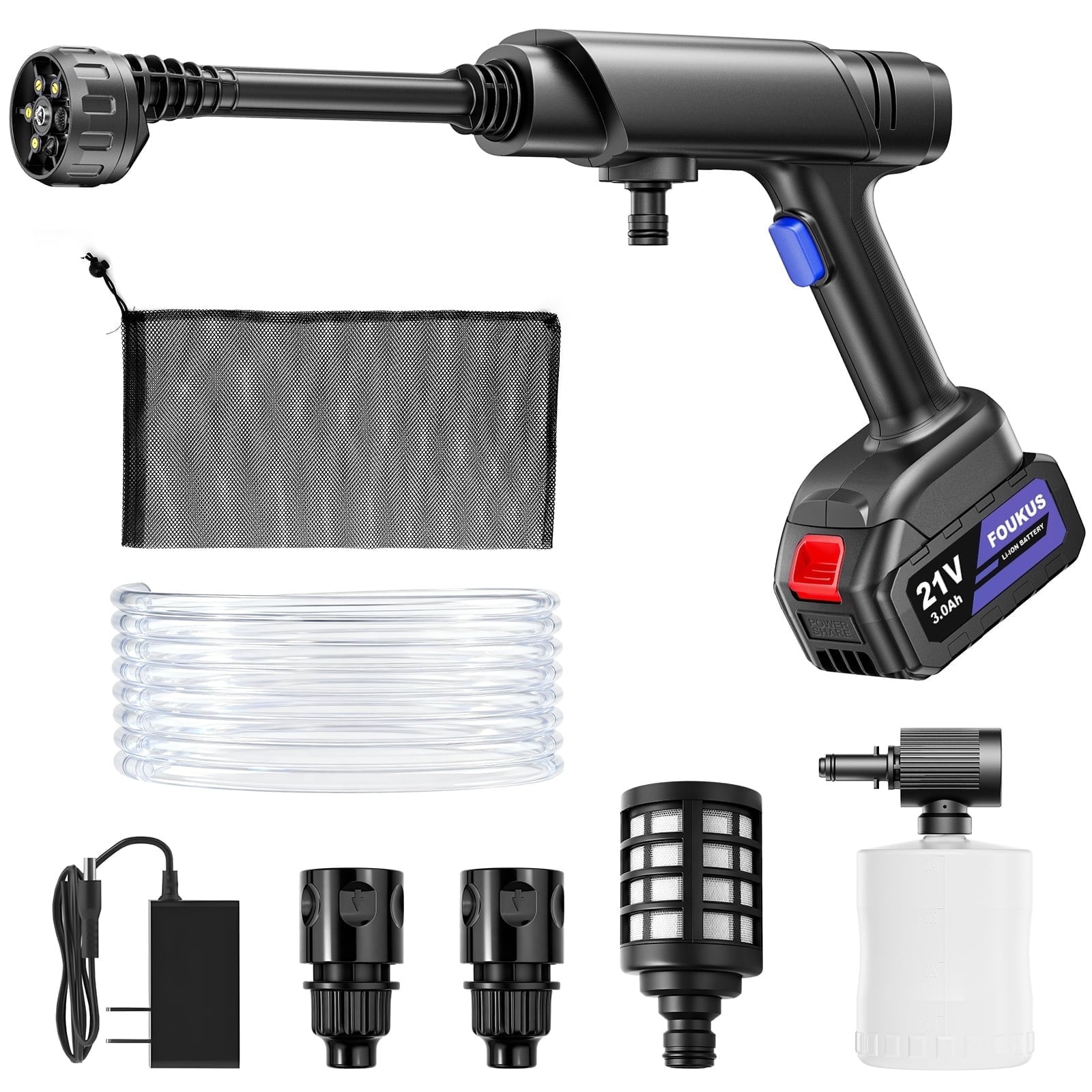 Foukus FK-241104 Cordless Pressure Washer, 1200 PSI, 21V Battery Powered, 6-in-1