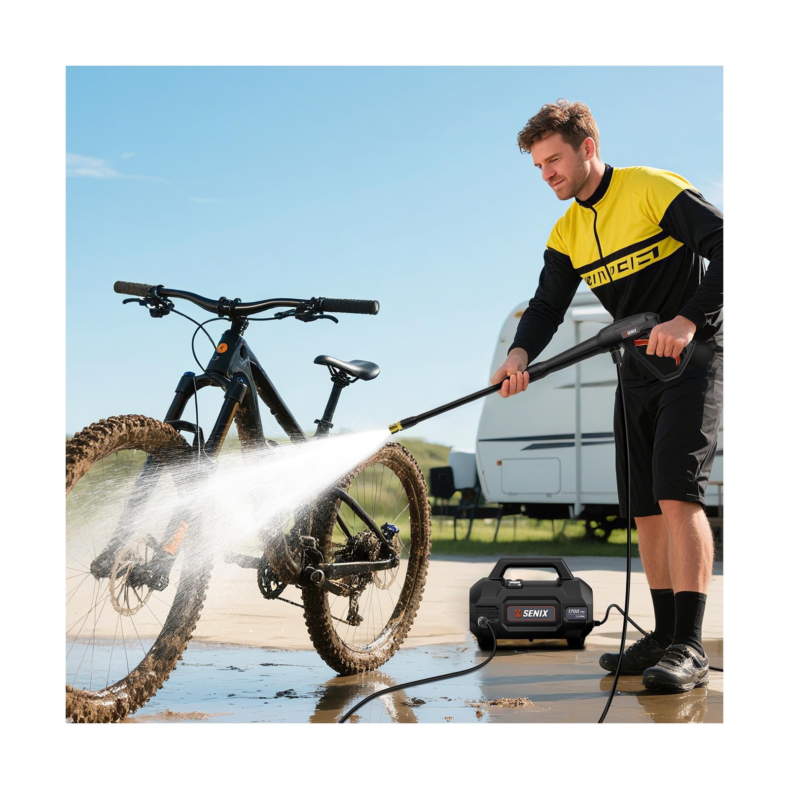 SENIX 13 Amp Electric Pressure Washer – 1700 PSI, 1.2 GPM, Compact with Foam …