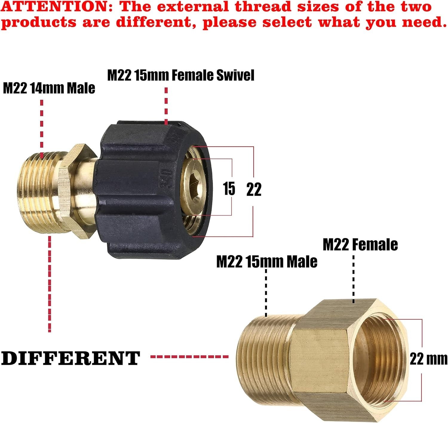 PWACCS Pressure Washer Adapter, M22 15Mm Female to M22 14Mm Male Fitting, Power