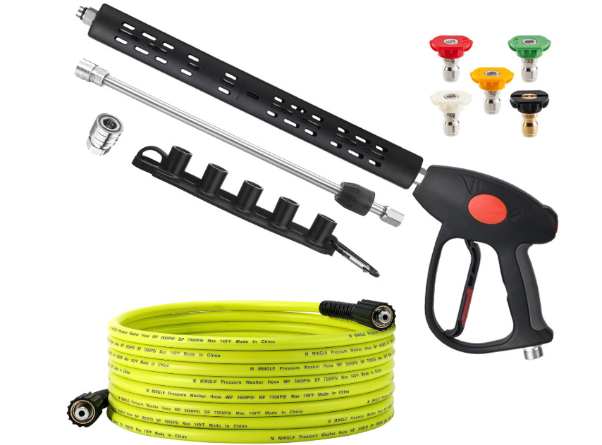 M MINGLE Pressure Washer Hose and Gun Kit, 50 FT Power Washer Hose with 5 Tips