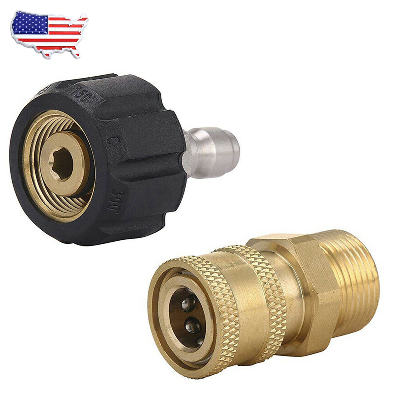 Pressure Washer Hose Connector Adapter Set Quick Connect M22 to 1/4″ Gun to Wand