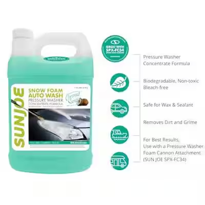 1 Gal. Premium Snow Foam Pressure Washer Rated Car Wash Soap and Cleaner, Coconu
