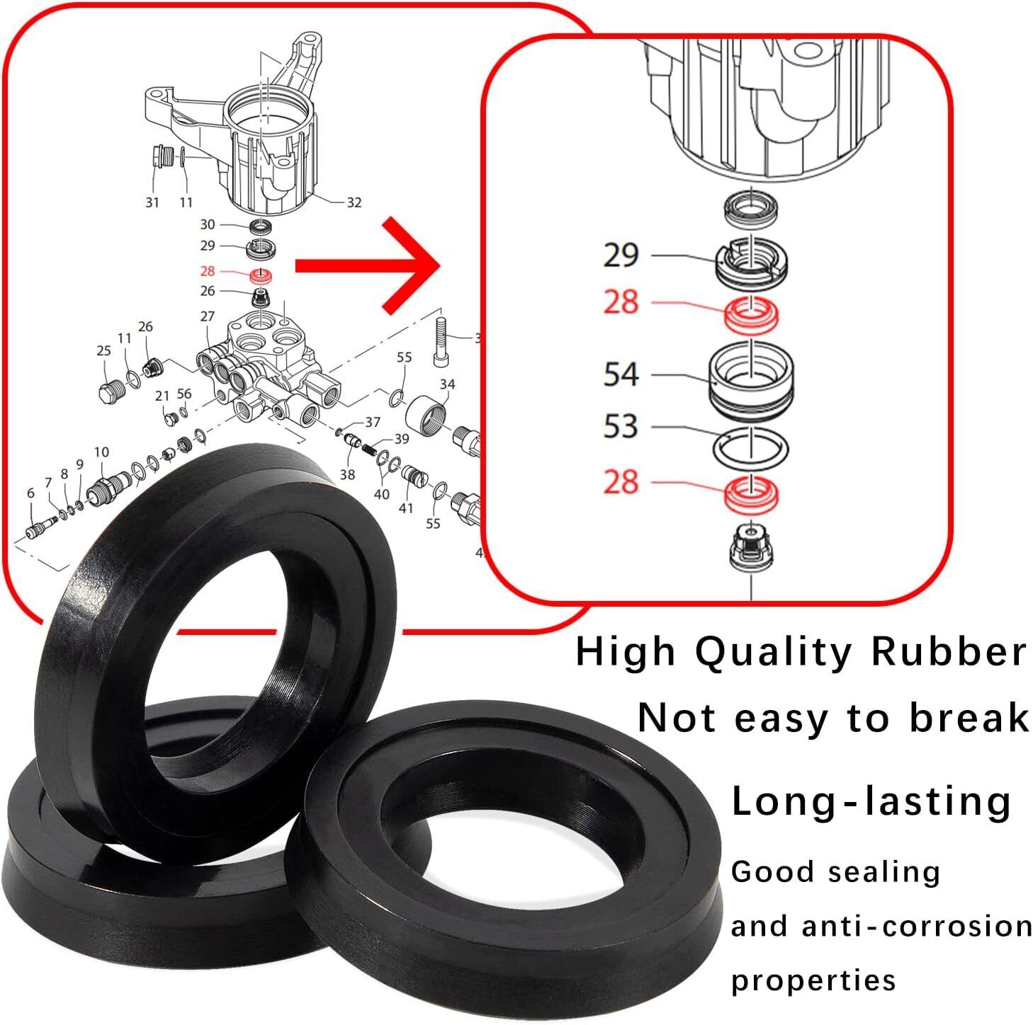 42122 High Pressure Washer Pump Water Seal Kit for Annovi Reverberi Rmv,Rmw,Srmw