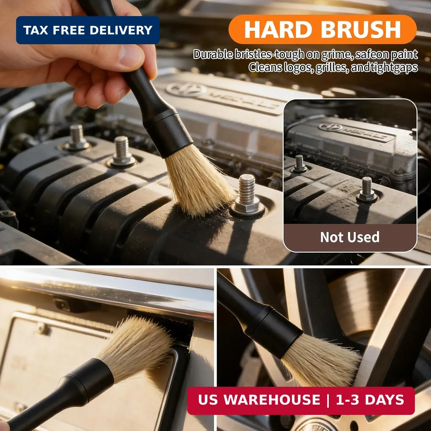 8PCS Car Detailing Brush Set, Ultra Soft Boars Hair Car Interior Detailing Brush