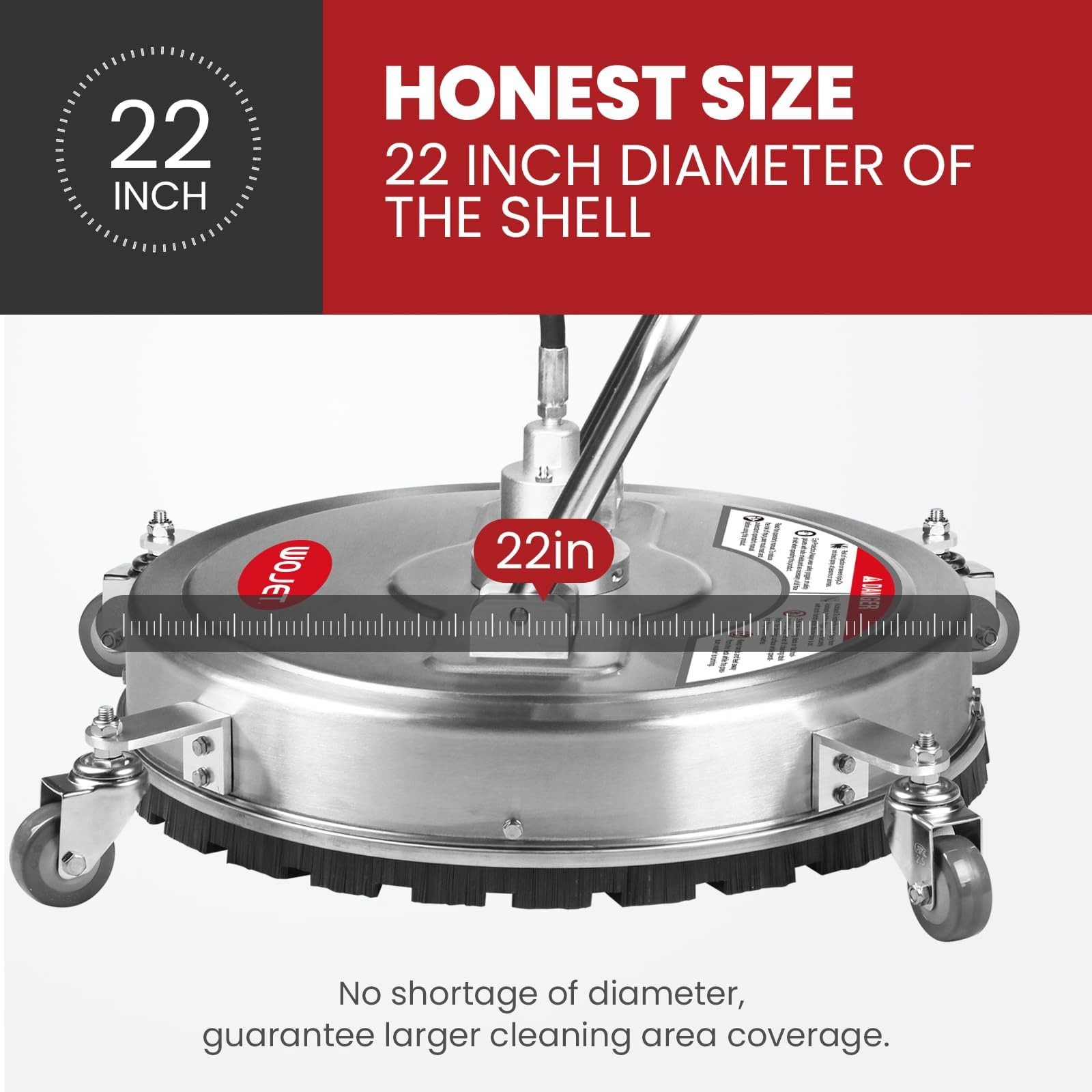 WOJET 22″ Pressure Washer Surface Cleaner with 4 Wheels & Dual Handles & 3 No…