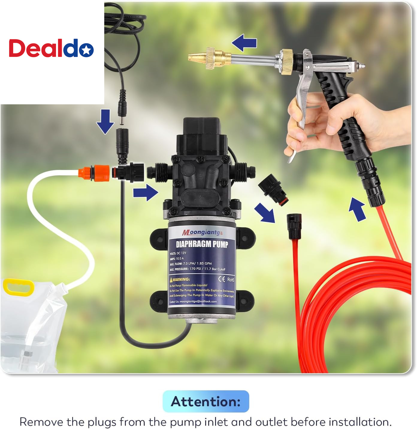Car Washer Pump Kit, 12V 170PSI 1.85GPM Boat Washdown Deck Wash Pump Kit with 19