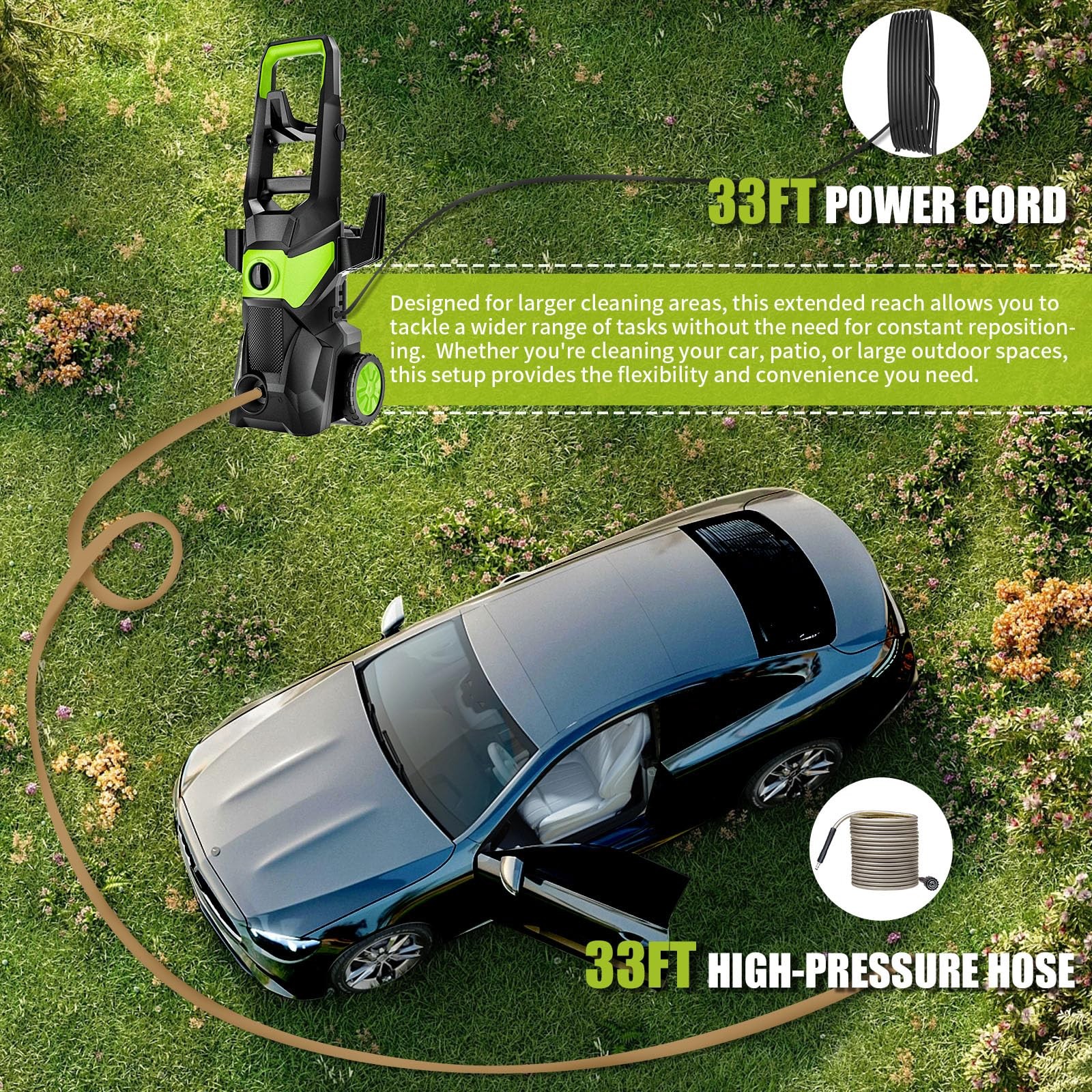 Electric Pressure Washer – 3000PSI Power with 33FT Hose, Cord, 4 Nozzles,450ML