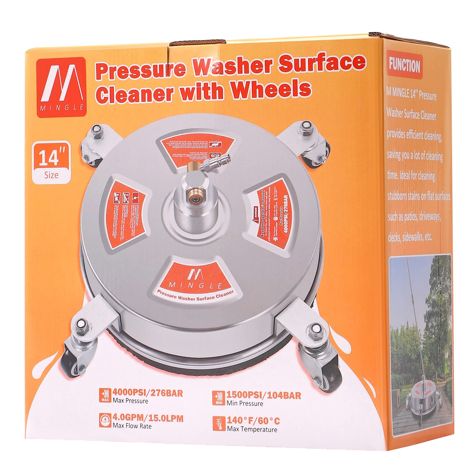 14” Pressure Washer Surface Cleaner Attachment, Driveway Power Washer Access…