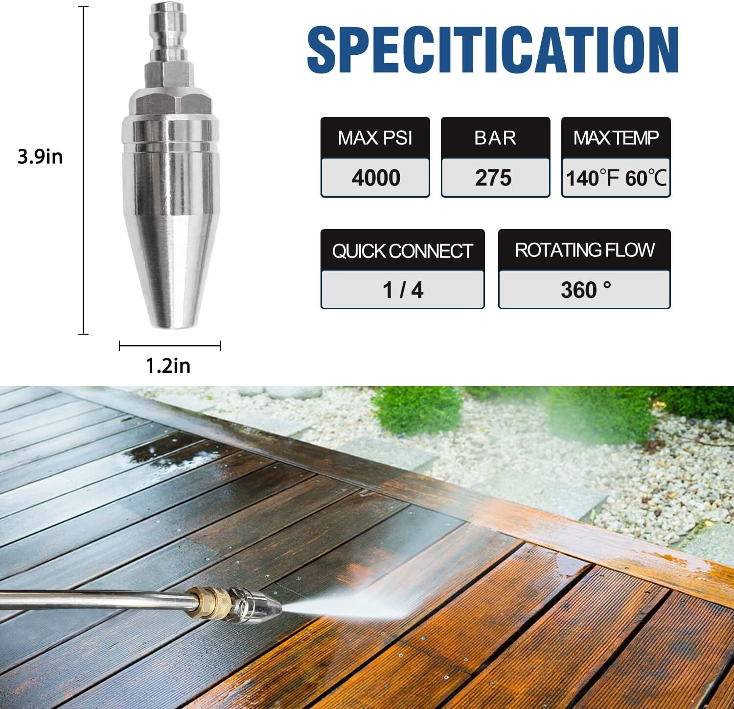 Pressure Washer Rotating Turbo Nozzle with 7 Spray Nozzle Tips Kit Multiple Spra