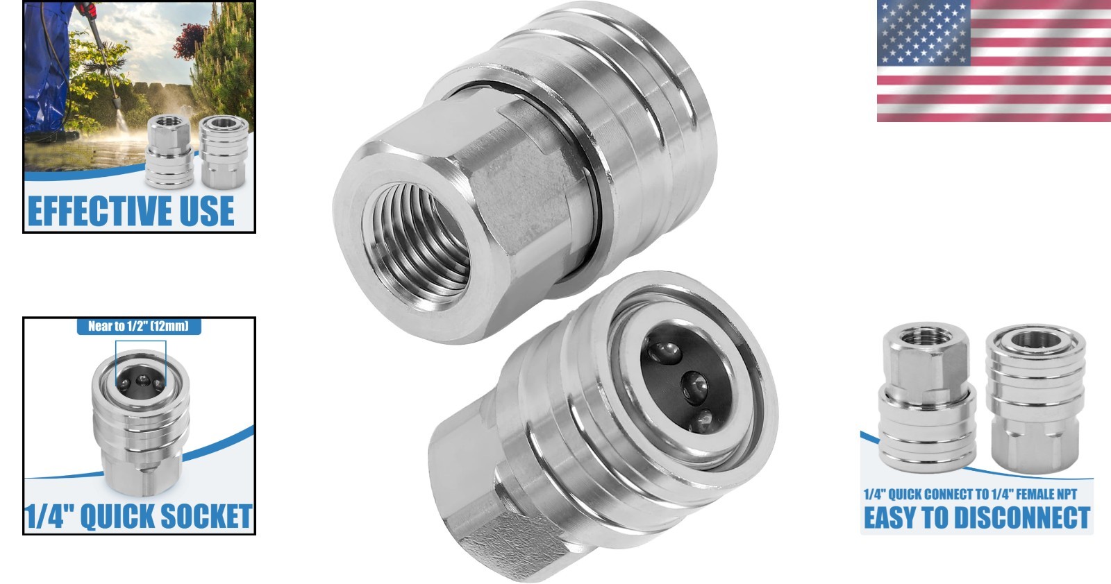 Durable Stainless Steel 1/4″ Quick Connect Pressure Washer Fittings – 5000 PSI