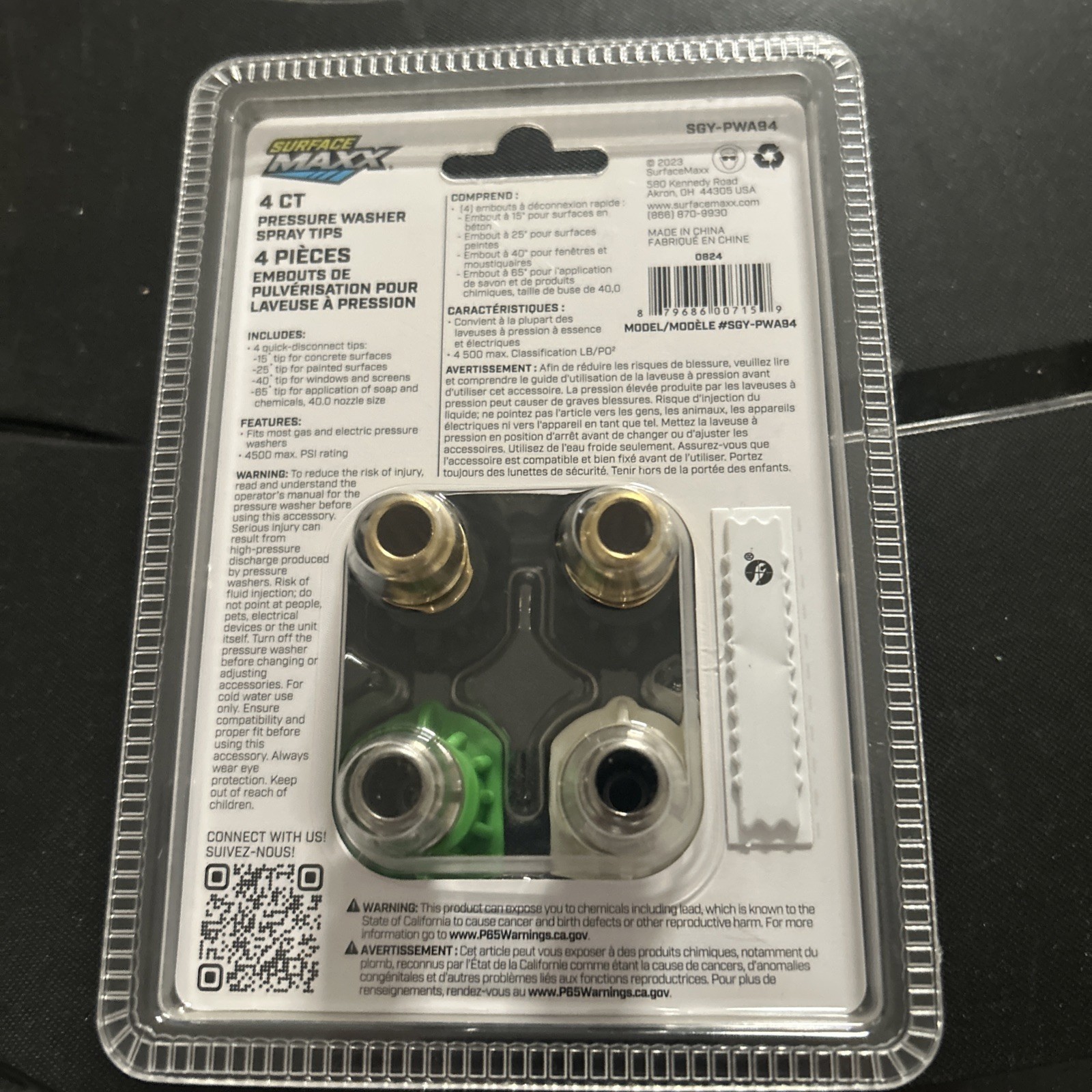 Surface Max Pressure Washer Spray Tips 4ct