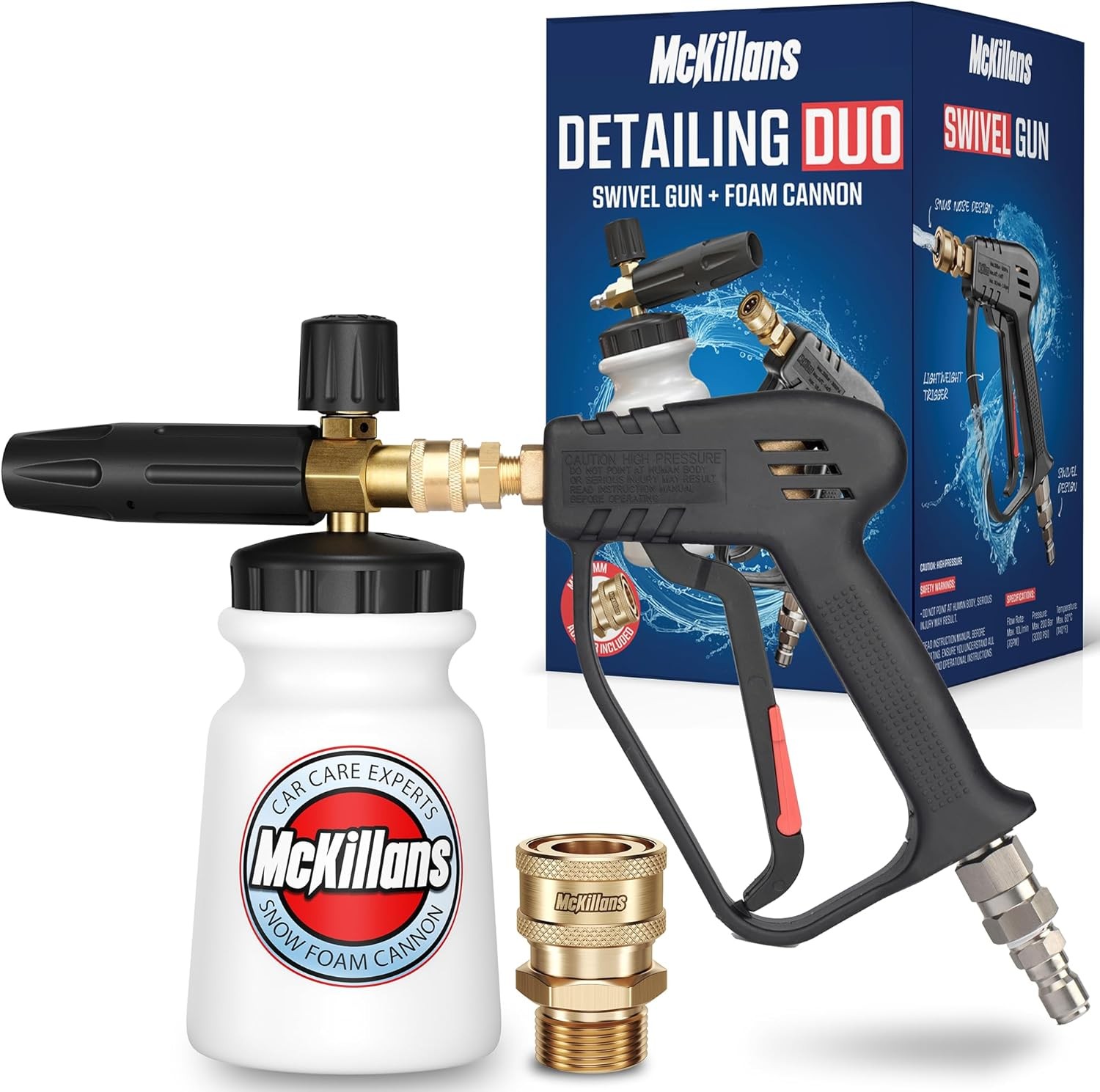 Pressure Washer Gun with Swivel & Foam Cannon Wide Mouth & M22-14Mm Adapter – Ad