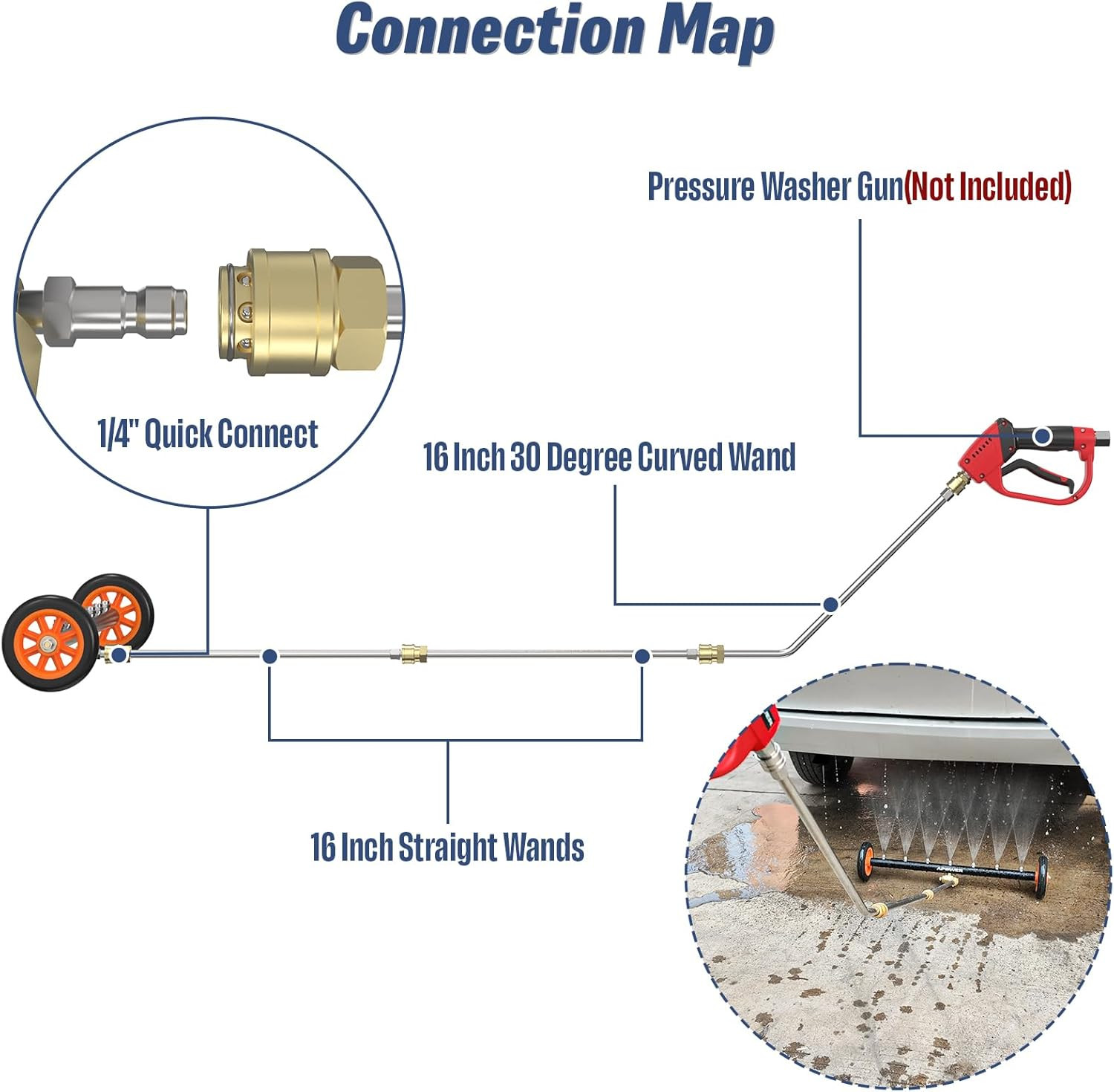 24″ Undercarriage Pressure Washer Attachment with Extension Wand, 4000 PSI