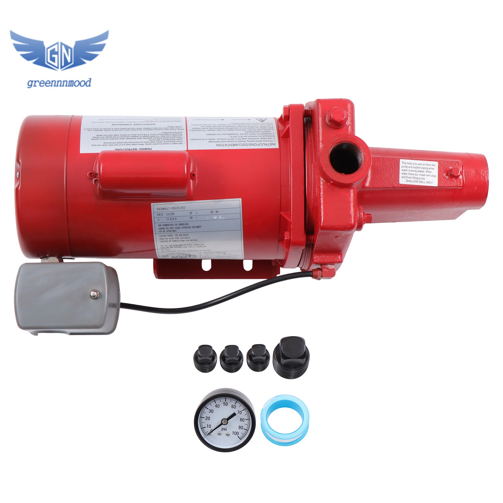 1 HP 23 GPM Dual Voltage 115/230 Volt Cast Iron Shallow Well Jet Pump Red 602208