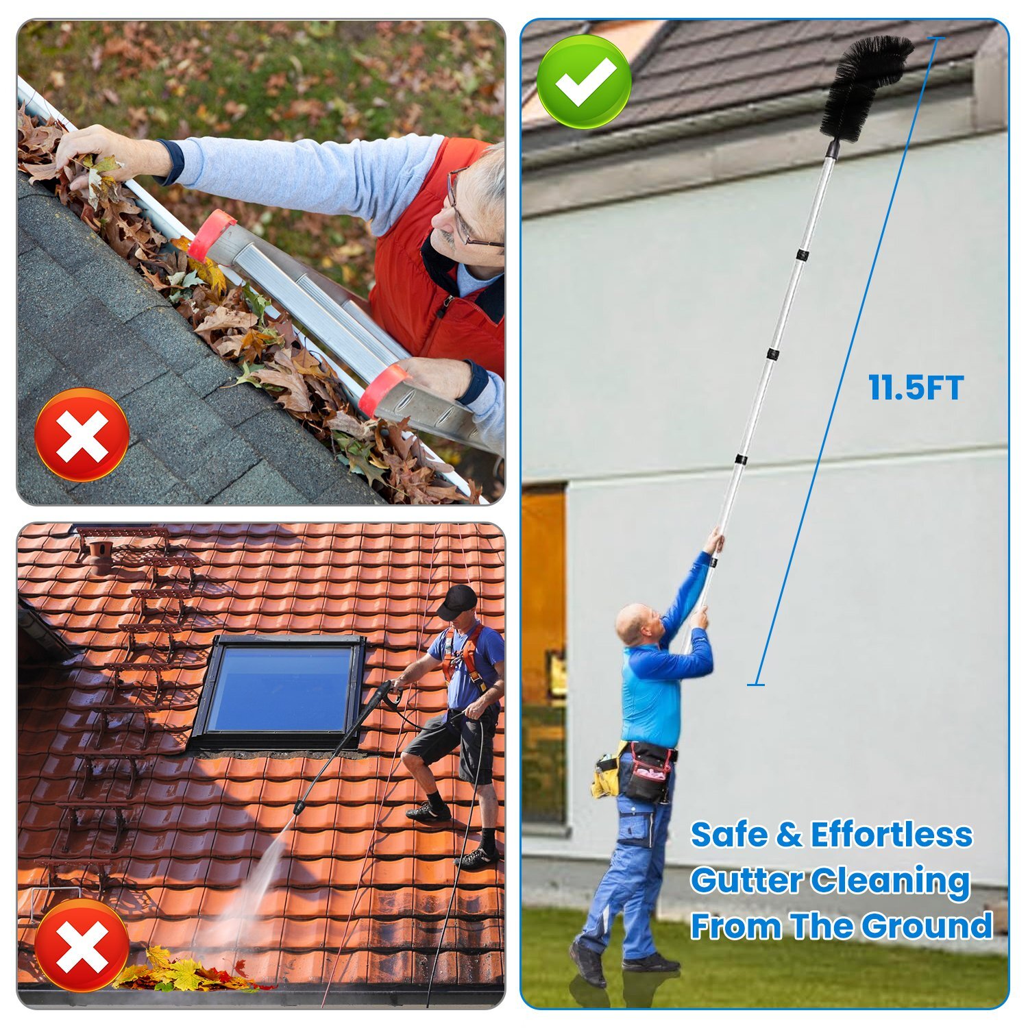 Gutter Cleaning Tools from the Ground Adjustable Rain Gutter Cleaning 2 Brushes