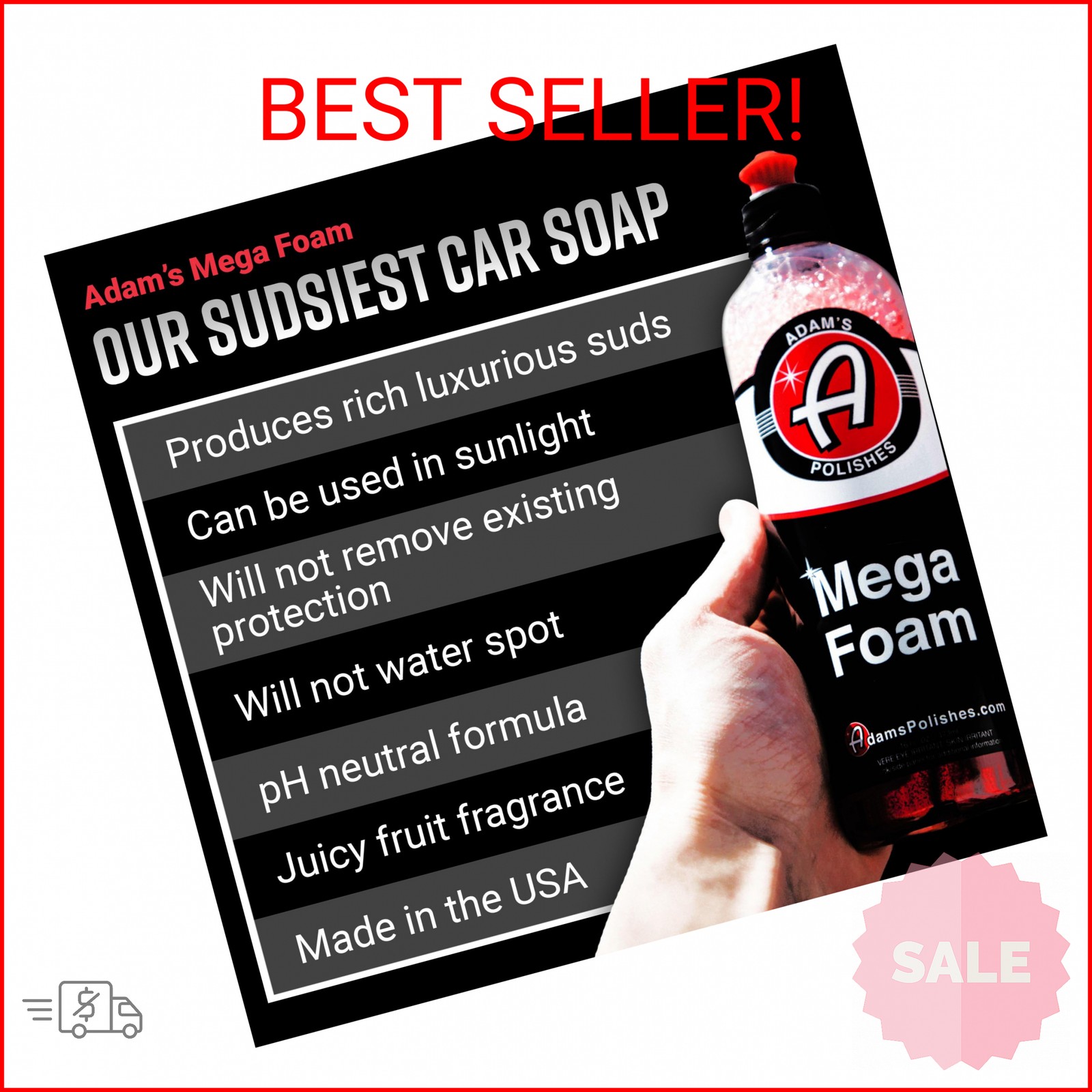 Adam’s Mega Foam (16oz) – pH Neutral Car Soap For Car Washing, Concentated For W