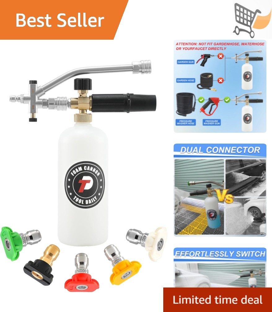 Foam Cannon Plastic Stainless Steel 1L Adjustable Pressure Washer Nozzle Tips