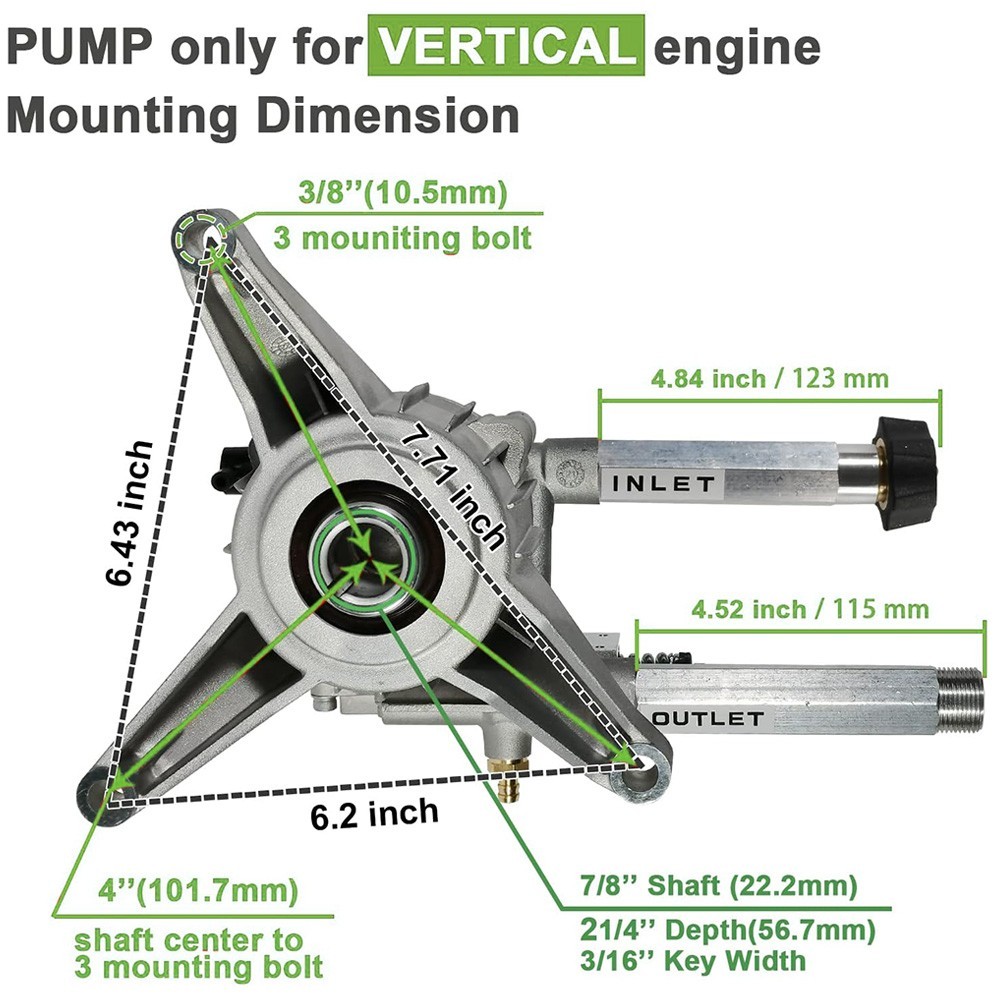 YAMATIC 2200-2500 PSI Pressure Washer Pump 2.2 GPM, 7/8″ Shaft Vertical Pump