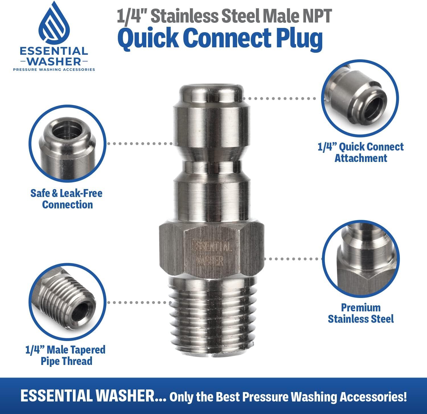 Stainless Steel 1/4 Quick Connect Fittings Pressure Washer Male NPT Plug | Set o