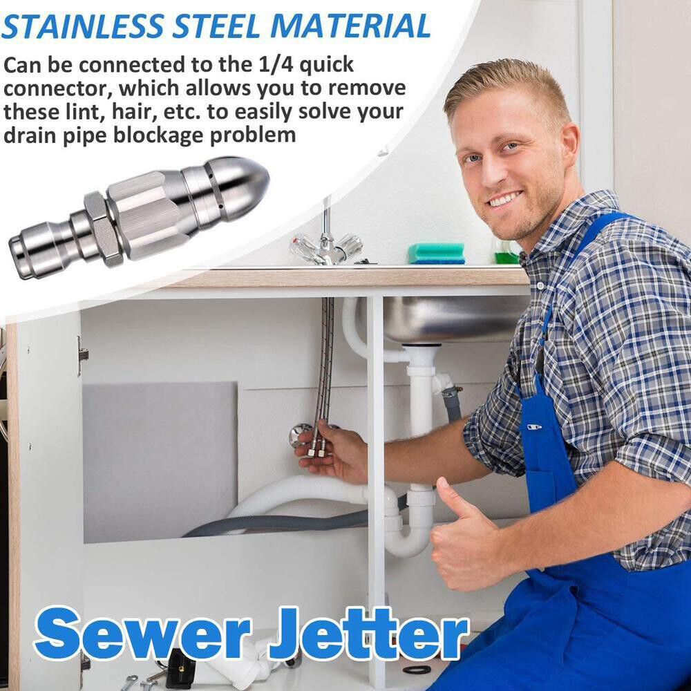 Pressure Washer 1/4” Male Drain Sewer Cleaning Pipe Jetter Rotating Nozzle Tool