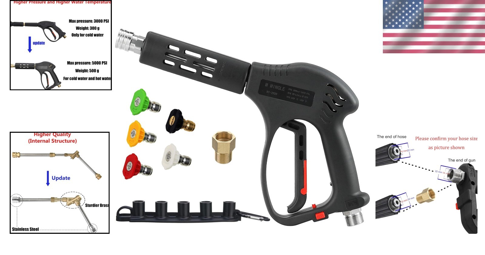 Efficient 5000 PSI Pressure Washer Gun with 8 GPM Flow & 5 Versatile Nozzles