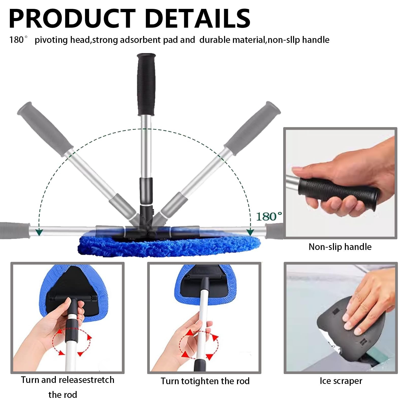 Car Windshield Cleaning Tools, Expandable Window Cleaner kit with 4 blue