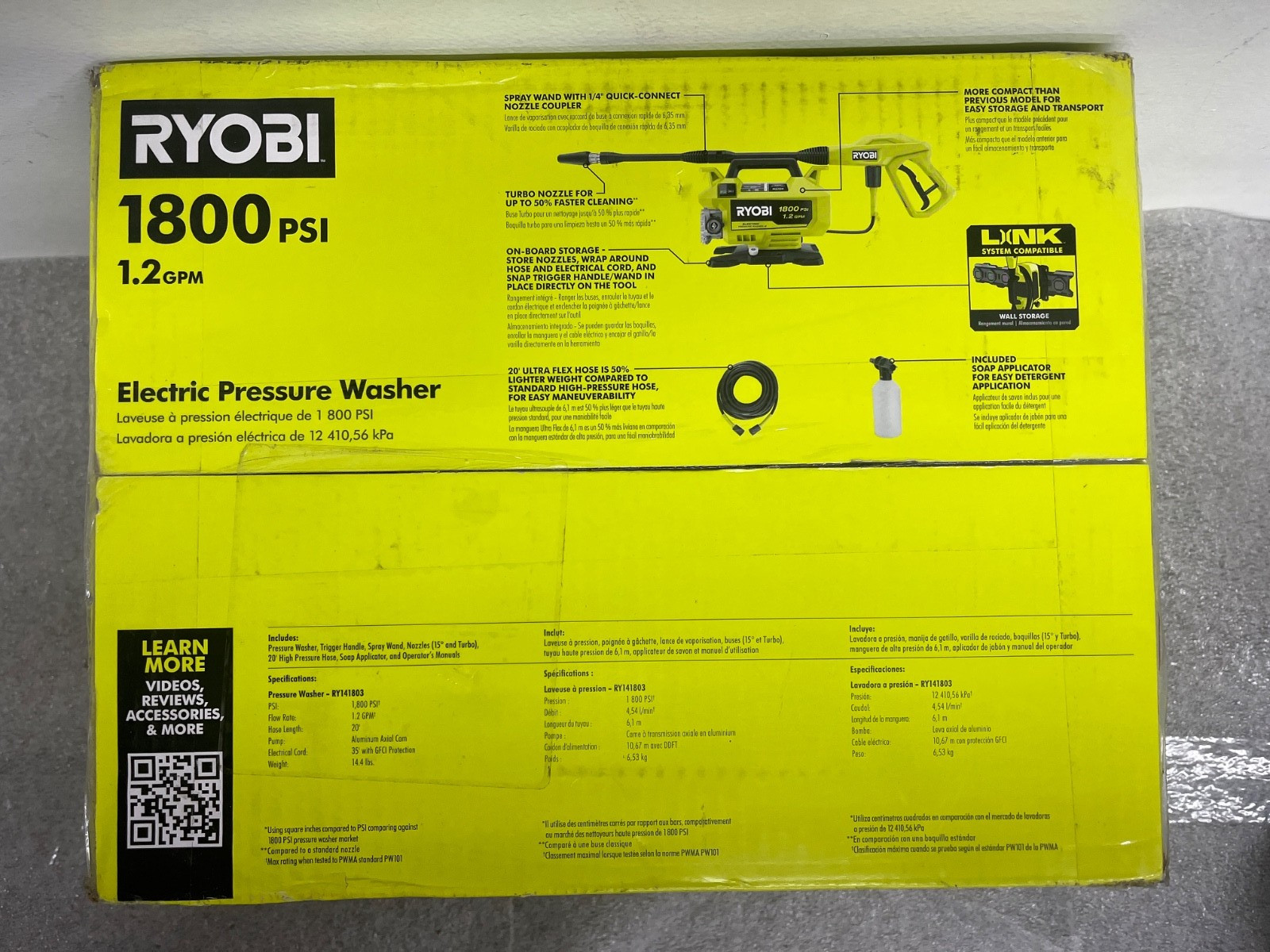 RYOBI 1800 PSI 1.2 GPM Cold Water Corded Electric Pressure Washer RY141803
