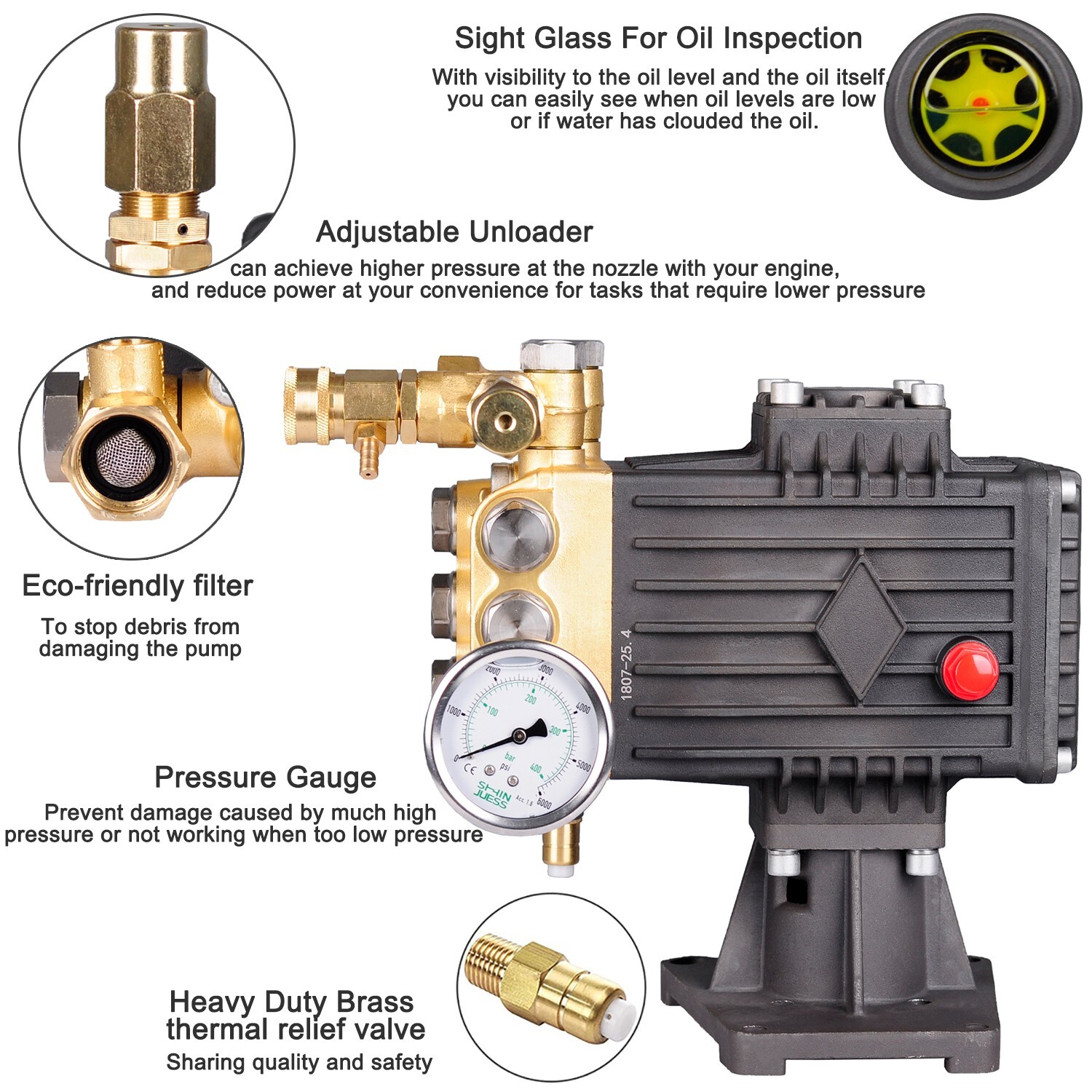 3600 PSI Pressure Washer Water Pump 1″ Horizontal Shaft For AR RSV4G40