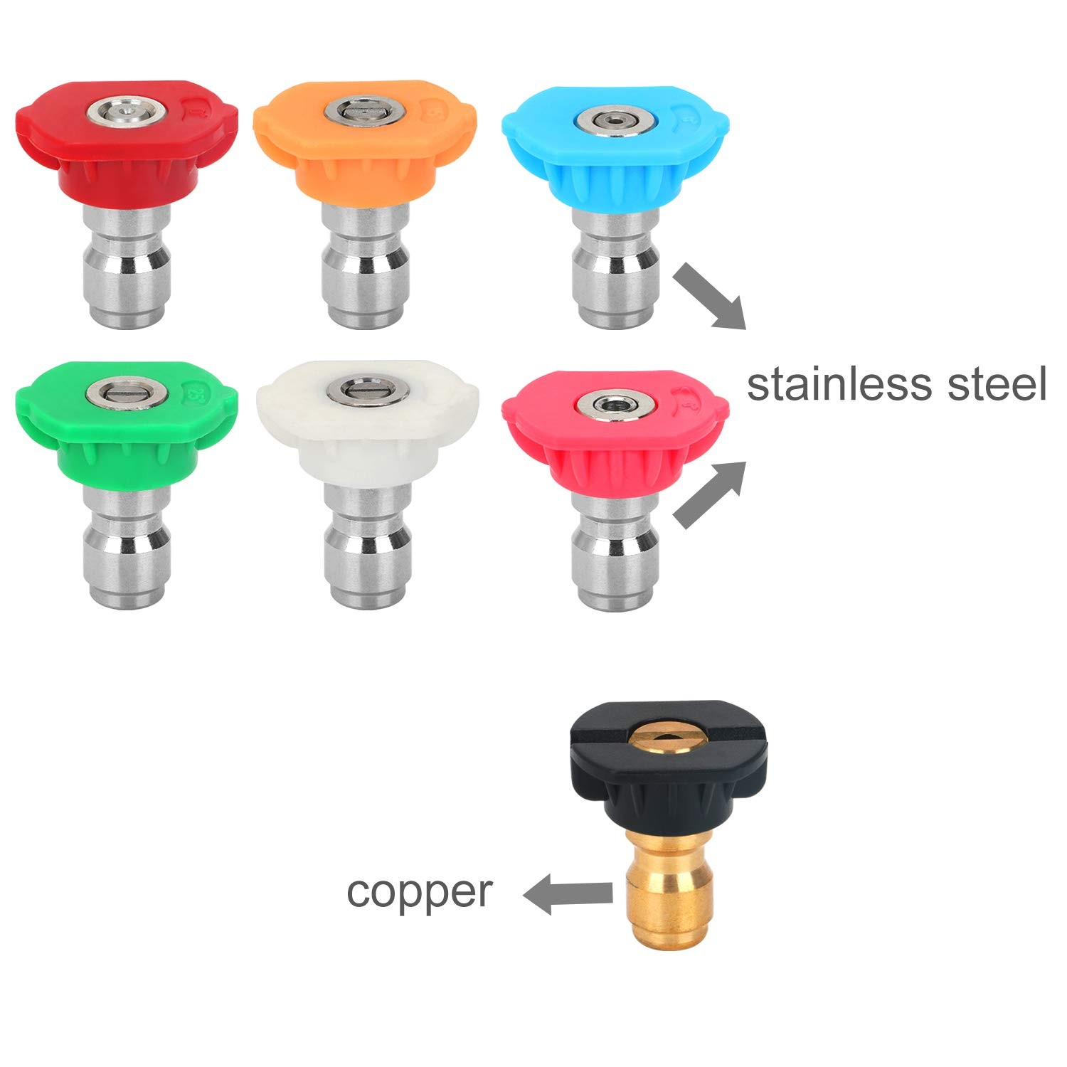 7 PCS Pressure Washer Nozzle Set 5 Degrees 2 Storie 1/4 Connect 4500 PSI