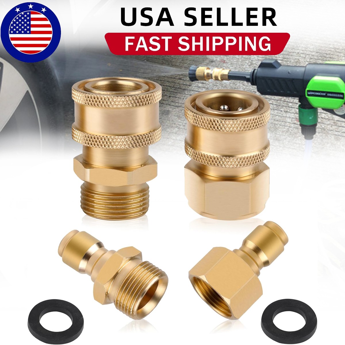 4pcs Pressure Washer Adapter Set M22 3/8″ Quick Connect For Power Washer Hose