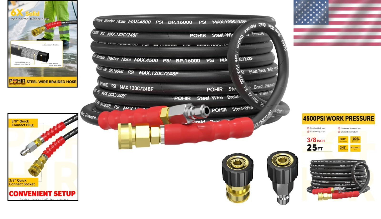 Industrial Grade 3/8′ Pressure Washer Hose 25ft – High Performance & Flexibility