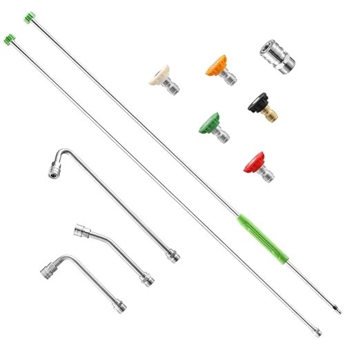 120″ Stainless Steel Pressure Washer Extension Wand, 5 Nozzle Tips, 4000 PSI