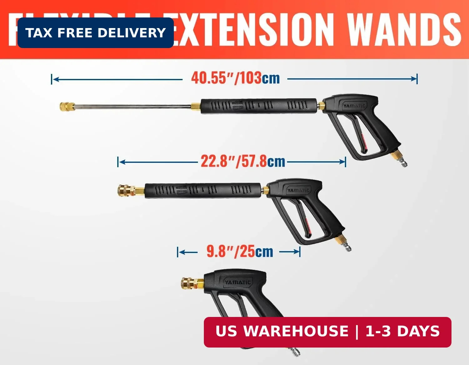 YAMATIC Pressure Washer Gun Wand with Swivel 3/8″ Plug & M22 Coupler, Stainless