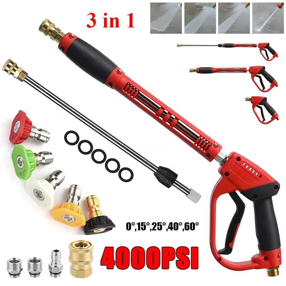 4000PSI High Pressure Car Power Washer Spray Gun Wand Lance Nozzle Tips Hose Kit