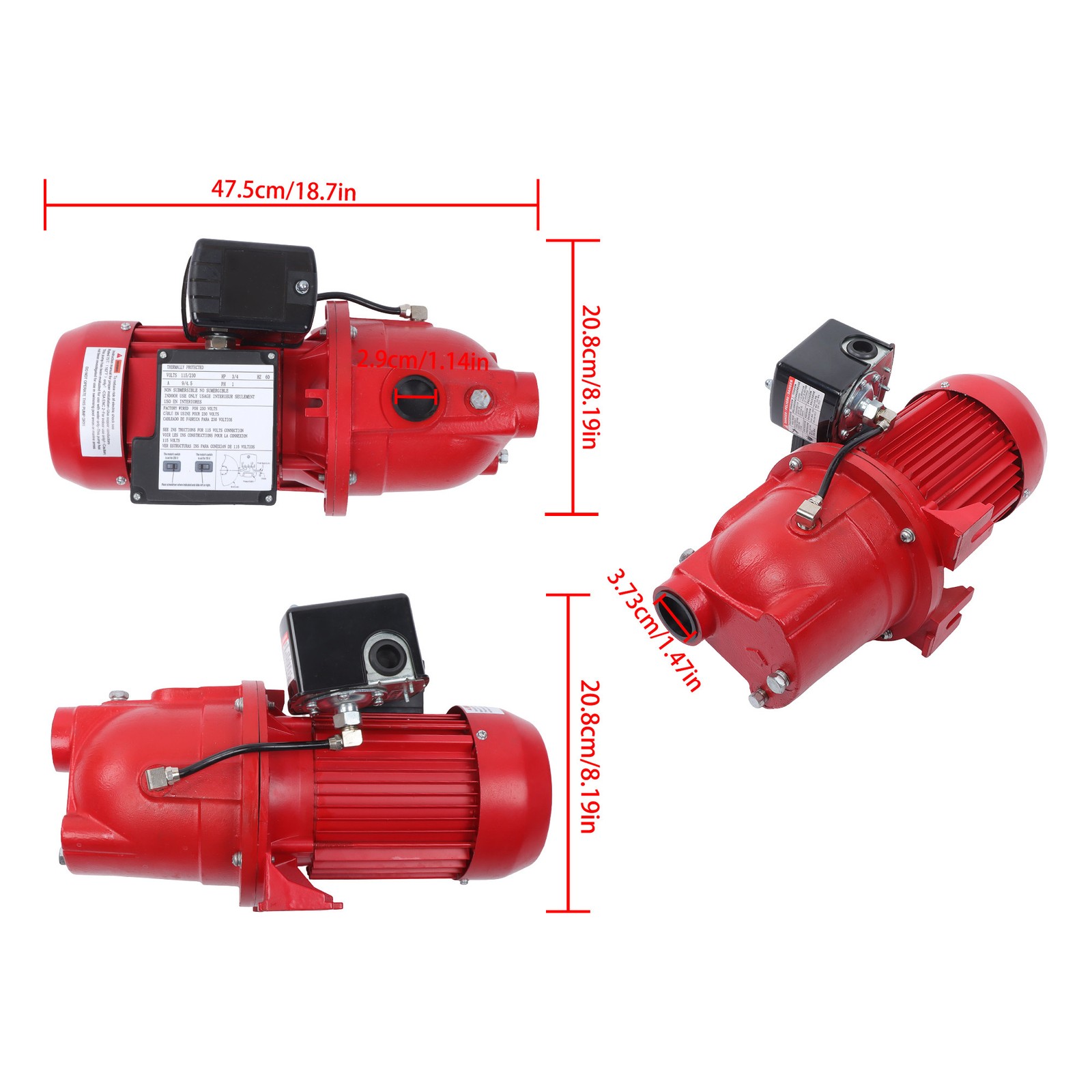 LABLT Cast Iron 115/230V Dual Voltage Shallow Well Jet Pump 3/4 HP 13 GPM, Red