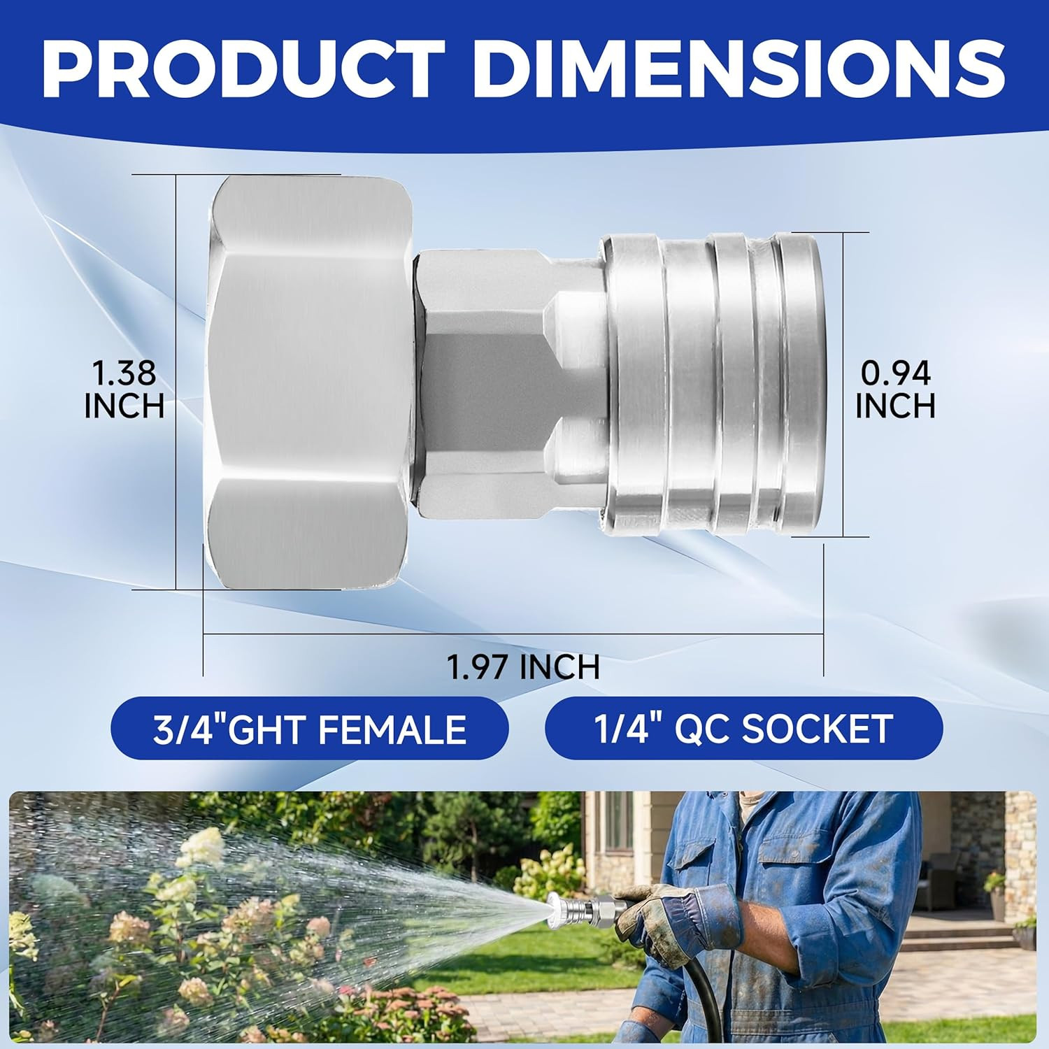 Garden Hose to Pressure Washer Adapter, 3/4″ GHT to 1/4″ Quick Connect, Convert
