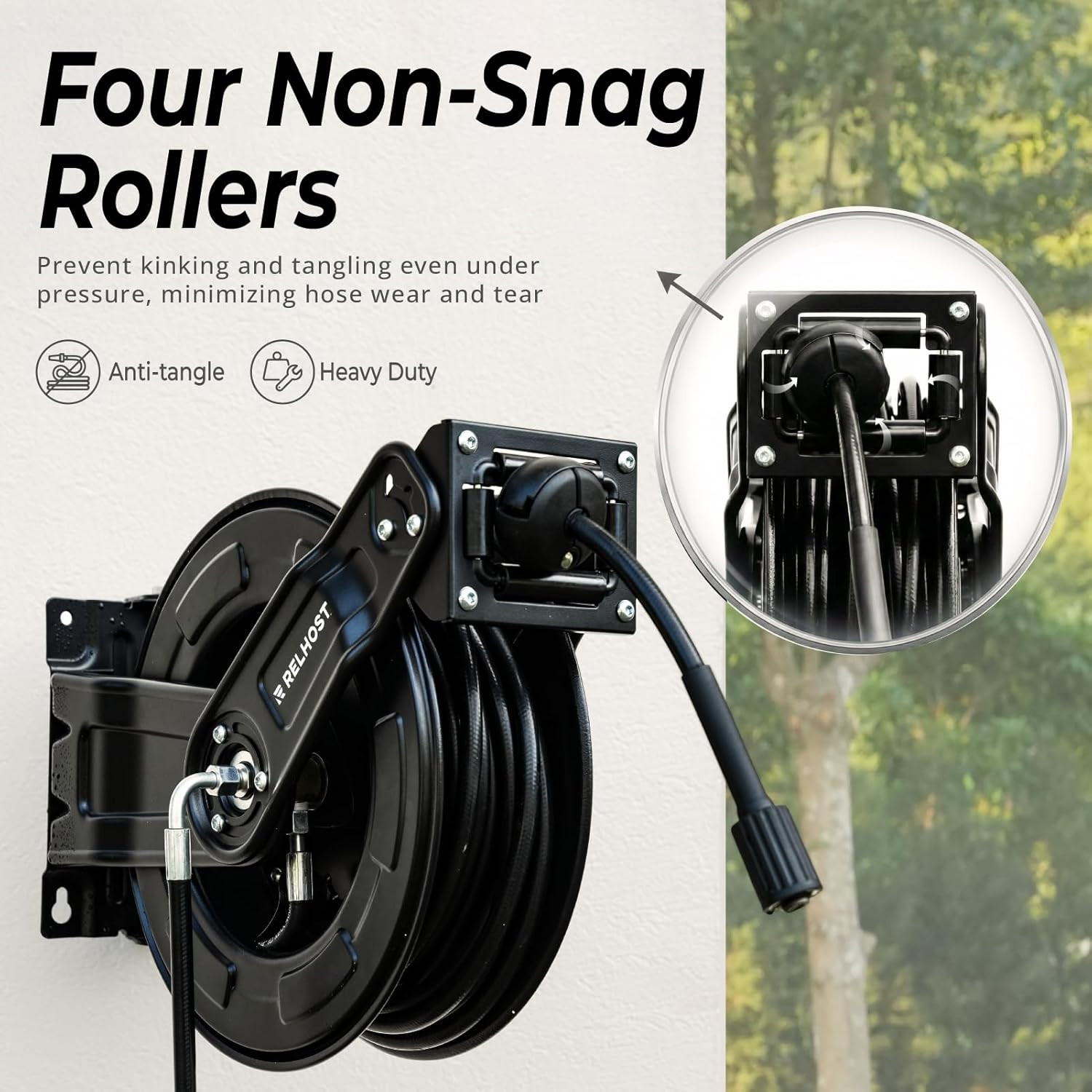 Pressure Washer Hose Reel, 65 Ft X 1/4 Inch Retractable Power Washer Hose Reel,