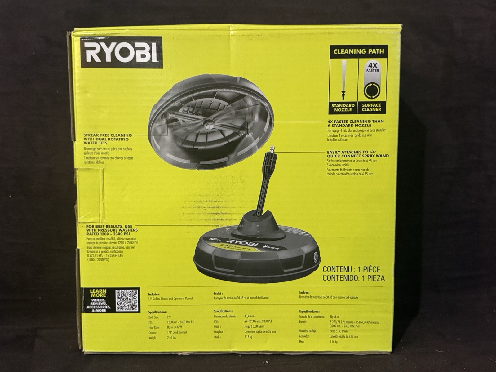 RYOBI 12 in. 2,300 PSI Electric Pressure Washers Surface Cleaner — RY31012