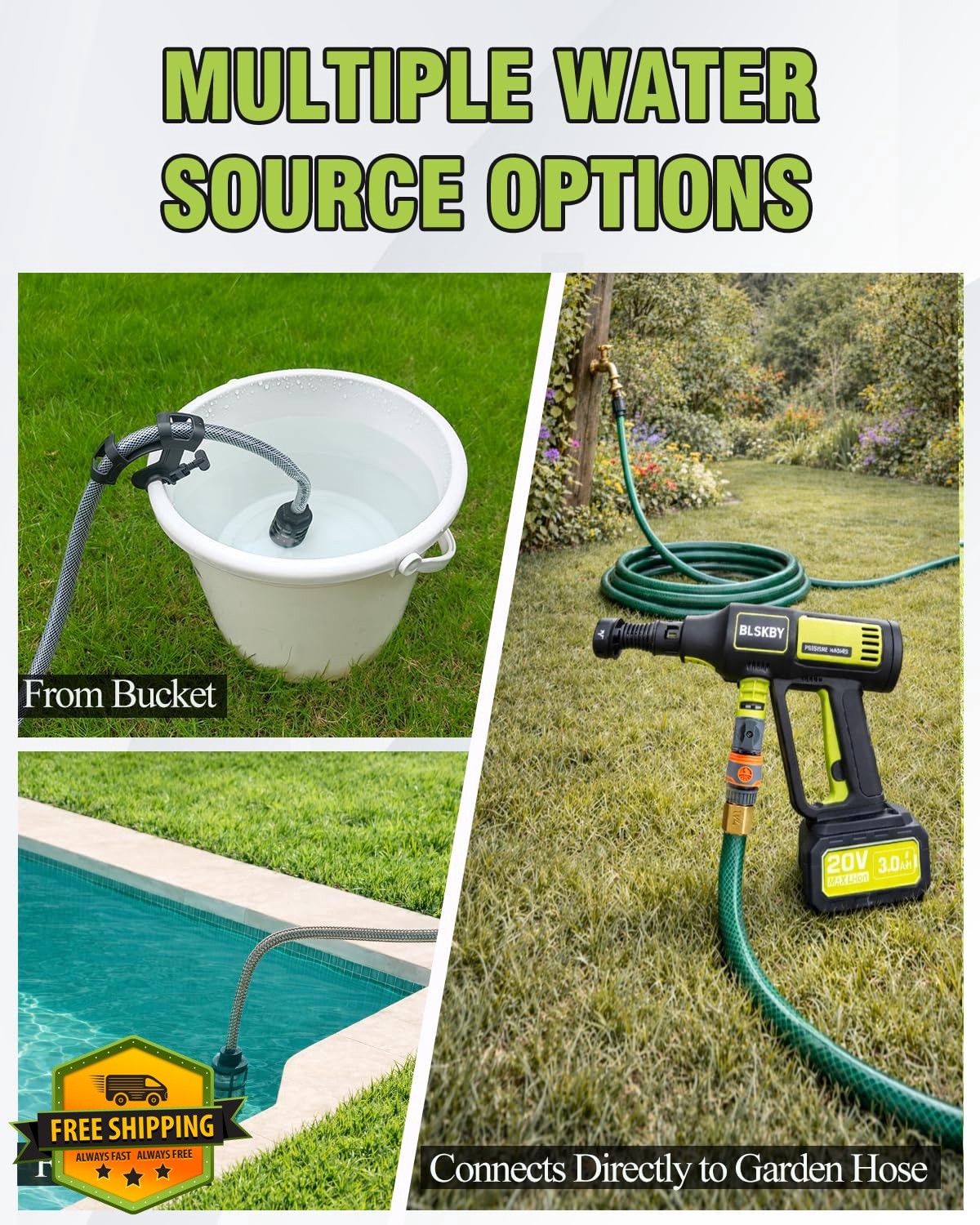 BLSKBY Cordless Car Washer Green 1200PSI 2 Batteries