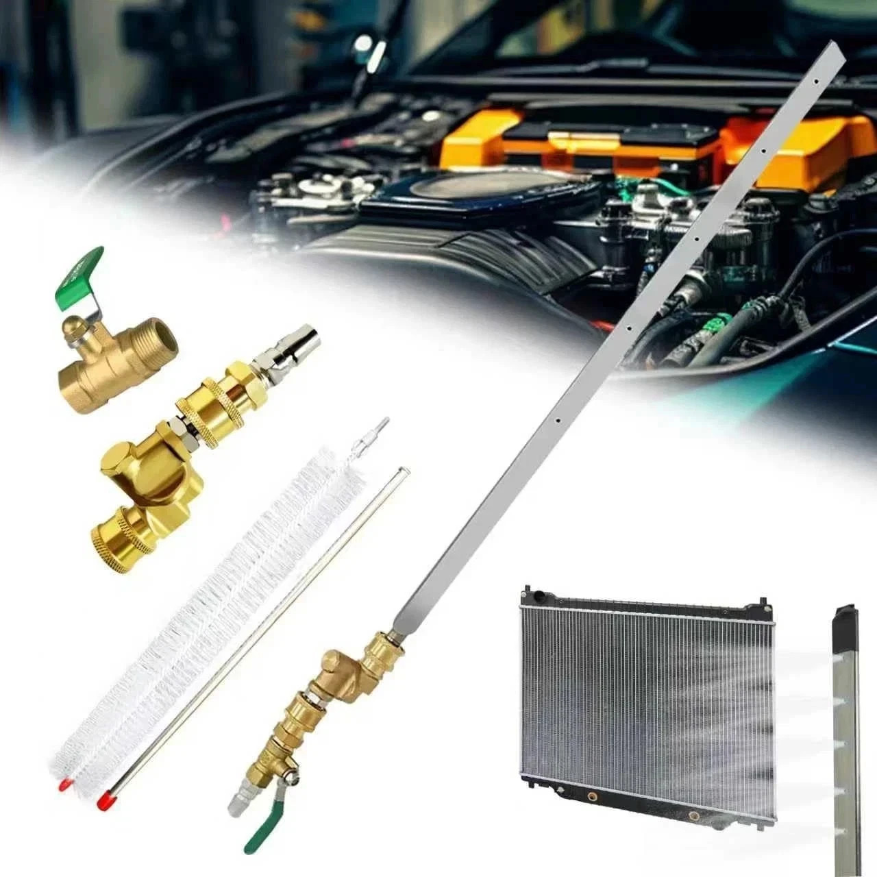 39″ Pro Radiator Cleaning Wand Kit–Radiator Cleaner Tool with 5 Spray Nozzles +