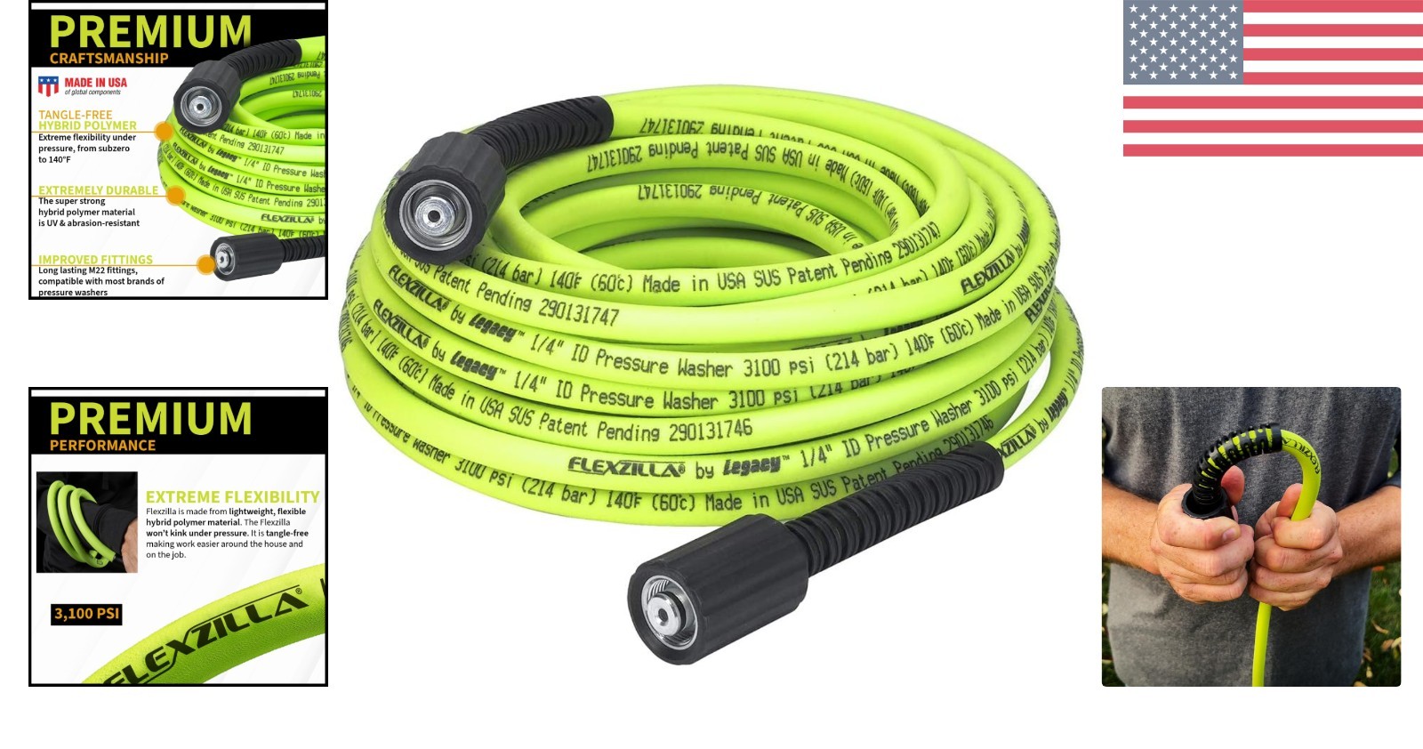 3100 PSI 1/4 in. Pressure Washer Hose, 50 ft with Flexible Hybrid Polymer Design