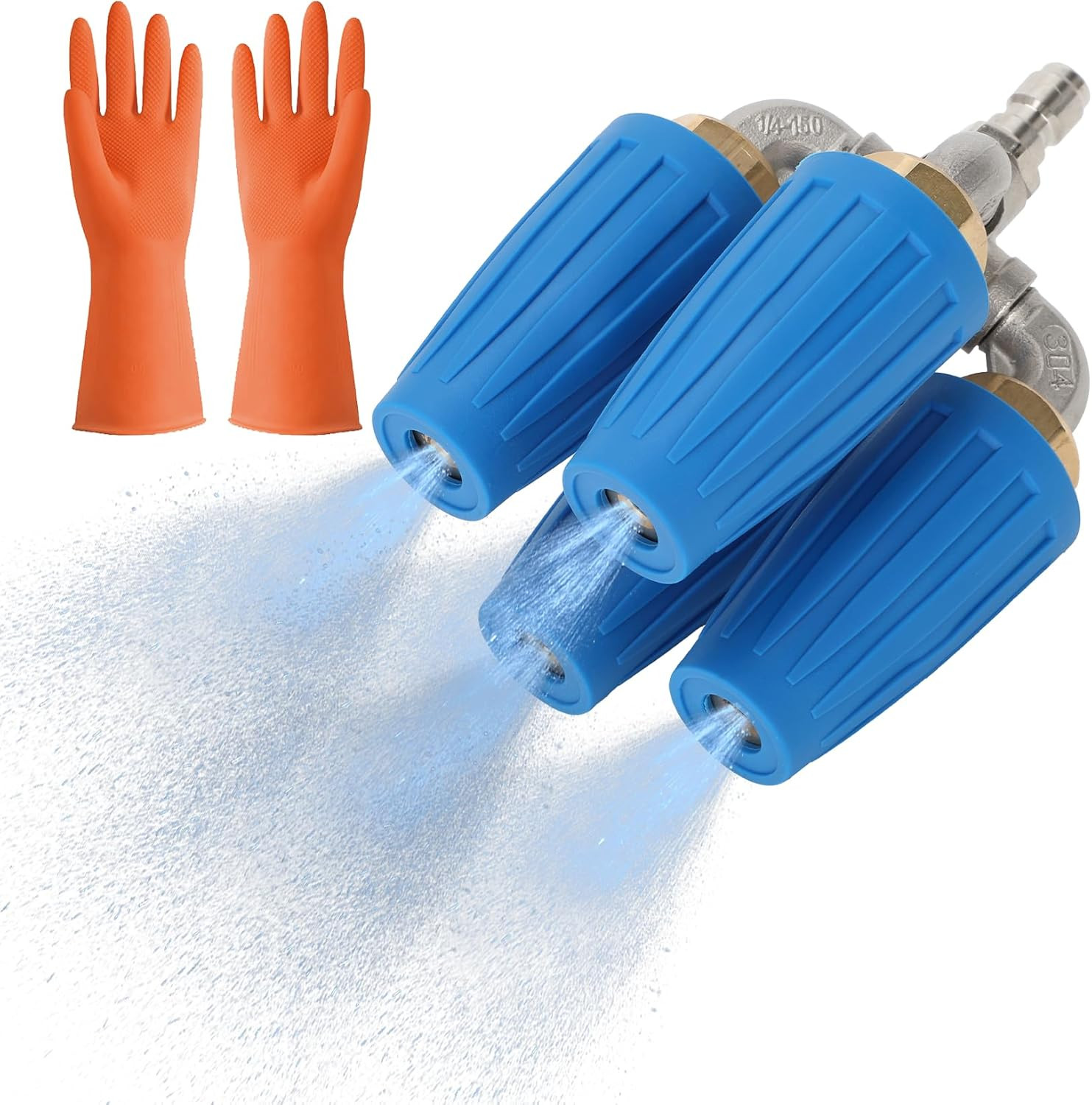 Quadruple Turbo Nozzle Pressure Washer with Gloves, 360° Rotating Turbo Nozzle w
