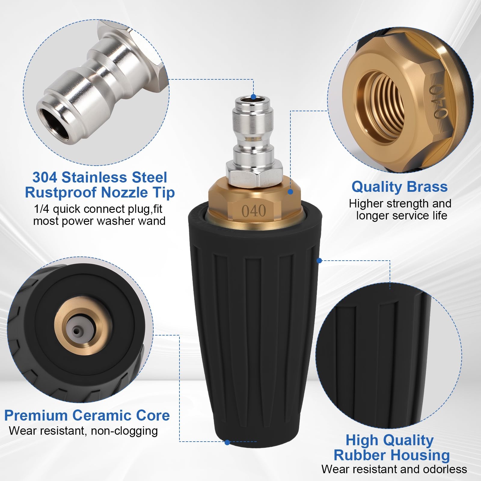 Turbo Pressure Washer Nozzle, 1/4 Inch Quick Connect, 4000 PSI 360° Rotating …
