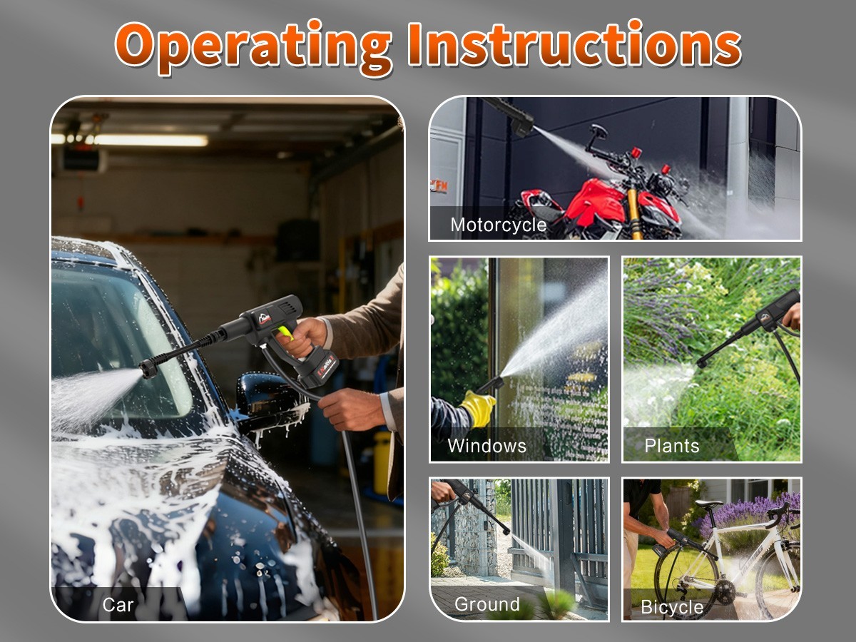 1200 PSI Cordless Pressure Washer, 21V, 2 Batteries, 6-in-1 Nozzle & Foam Cannon